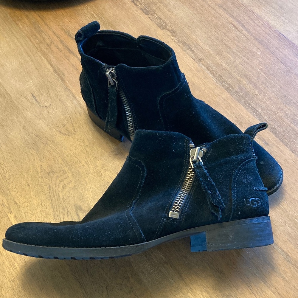 UGG Black Suede Zip Ankle Boots for Women